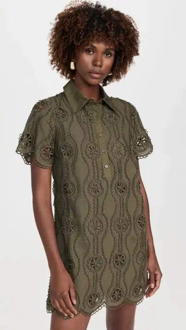 English Factory callop Embroidered Mini Dress Olive | Thumbnail 2