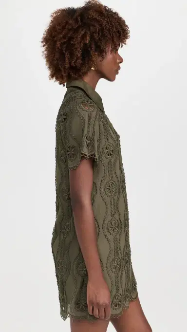 English Factory callop Embroidered Mini Dress Olive | Thumbnail 4