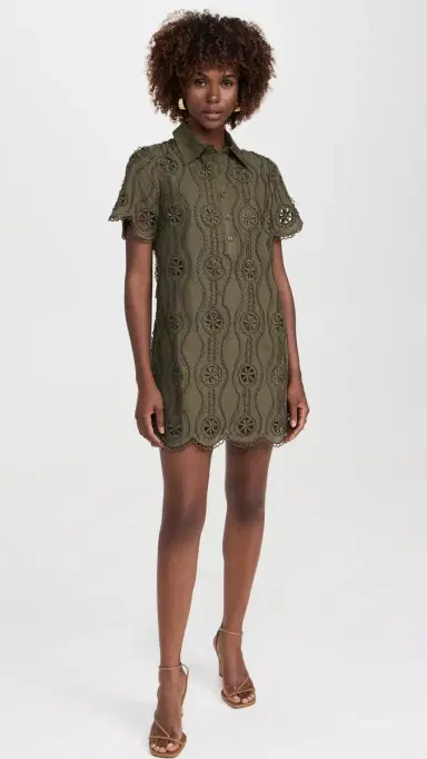 English Factory callop Embroidered Mini Dress Olive | Thumbnail 5