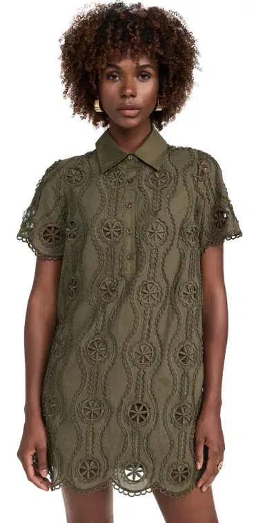 English Factory callop Embroidered Mini Dress Olive | Thumbnail 1