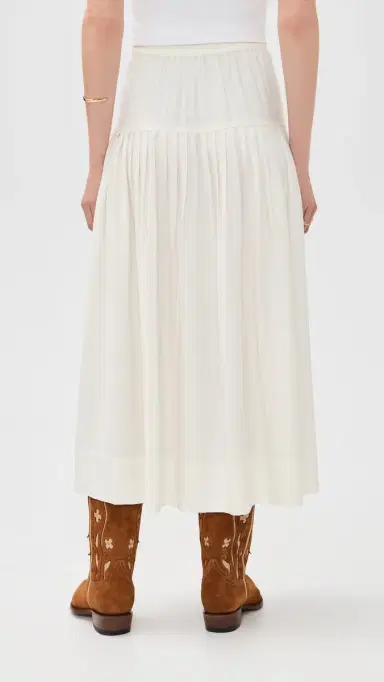 The Great. THE GREAT x Stetson The Western Embroidered Highland Skirt Cream w/ Chambray Mix Multi | Thumbnail 3