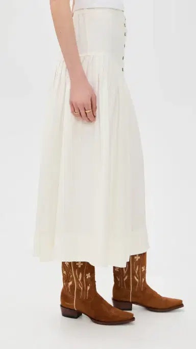 The Great. THE GREAT x Stetson The Western Embroidered Highland Skirt Cream w/ Chambray Mix Multi | Thumbnail 4