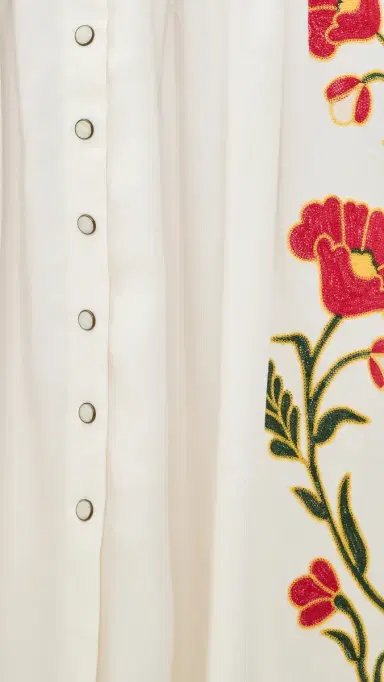 The Great. THE GREAT x Stetson The Western Embroidered Highland Skirt Cream w/ Chambray Mix Multi | Thumbnail 6