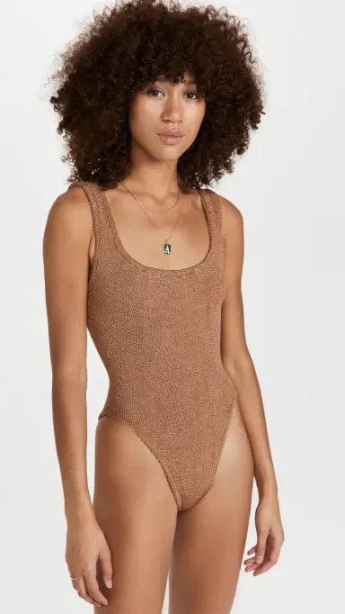 Hunza G Classic Square One Piece Metallic Cocoa One Size | Thumbnail 2