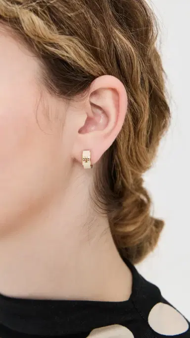 Tory Burch Icon Enamel Huggie Hoop Earrings Tory Gold / New One Size | Thumbnail 3 Tory Burch Icon Enamel Huggie Hoop Earrings Tory Gold / New One Size | Thumbnail 3