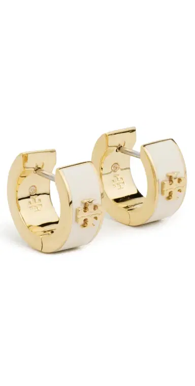 Tory Burch Icon Enamel Huggie Hoop Earrings Tory Gold / New One Size | Thumbnail 1 Tory Burch Icon Enamel Huggie Hoop Earrings Tory Gold / New One Size | Thumbnail 1