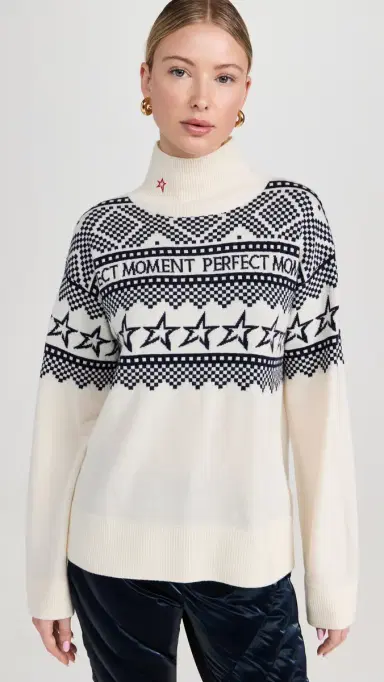 Perfect Moment Holiday Roll Neck Pullover White/Blue | Thumbnail 2