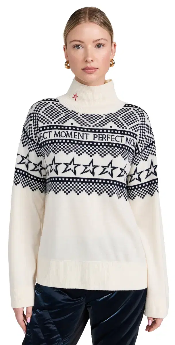 Holiday Roll Neck Pullover White/Blue