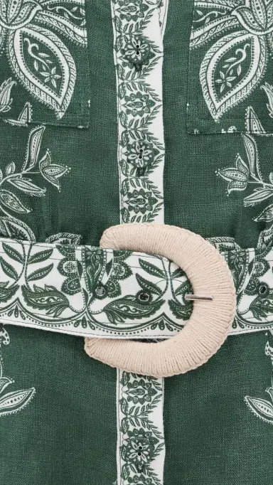 Farm Rio Miranda Short Sleeve Linen Romper Miranda Dark Green | Thumbnail 6
