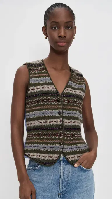 Sea Ciara Fair Isle Knit Combo Vest Olive | Thumbnail 2 Sea Ciara Fair Isle Knit Combo Vest Olive | Thumbnail 2