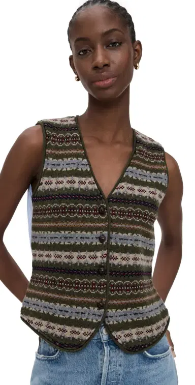 Sea Ciara Fair Isle Knit Combo Vest Olive | Thumbnail 1 Sea Ciara Fair Isle Knit Combo Vest Olive | Thumbnail 1