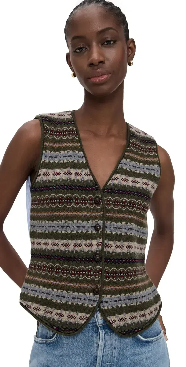 Ciara Fair Isle Knit Combo Vest Olive