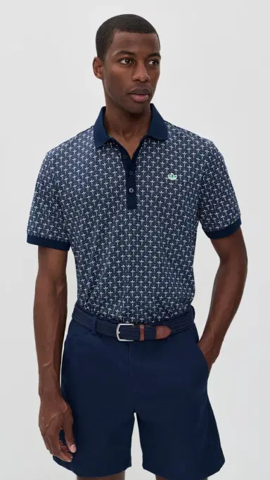 Adidas Golf Originals All Over Trefoil Polo Night Indigo/Chalk White M | Thumbnail 2 Adidas Golf Originals All Over Trefoil Polo Night Indigo/Chalk White M | Thumbnail 2