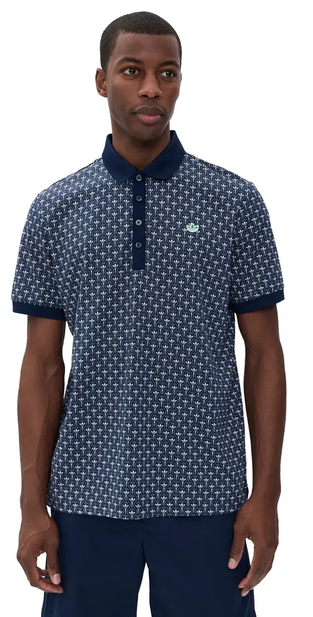 Adidas Golf Originals All Over Trefoil Polo Night Indigo/Chalk White