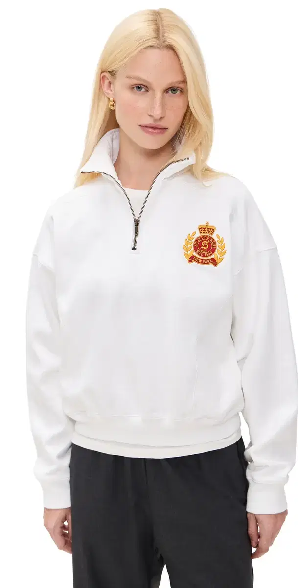 Sporty & Rich NY Crest Embroidered Quarter Zip White