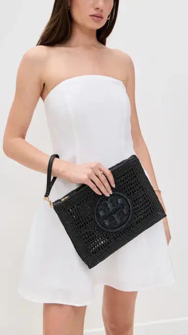 Tory Burch Ella Crochet Pouch Black One Size | Thumbnail 3