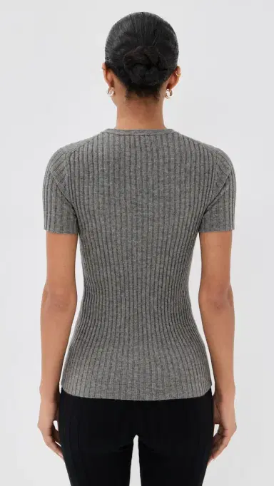 The Elder Statesman Cashmere Rib Knit Tee Heather Grey | Thumbnail 3