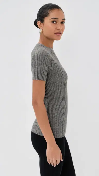 The Elder Statesman Cashmere Rib Knit Tee Heather Grey | Thumbnail 4