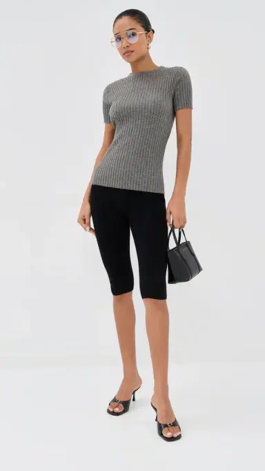 The Elder Statesman Cashmere Rib Knit Tee Heather Grey | Thumbnail 5