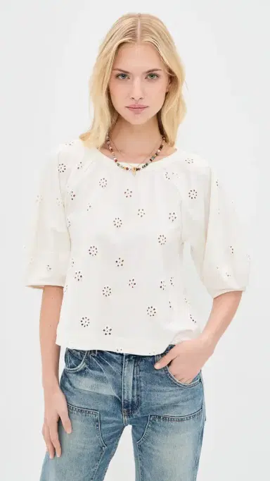 Free People Jessie Eyelet Tee Whisper White | Thumbnail 2