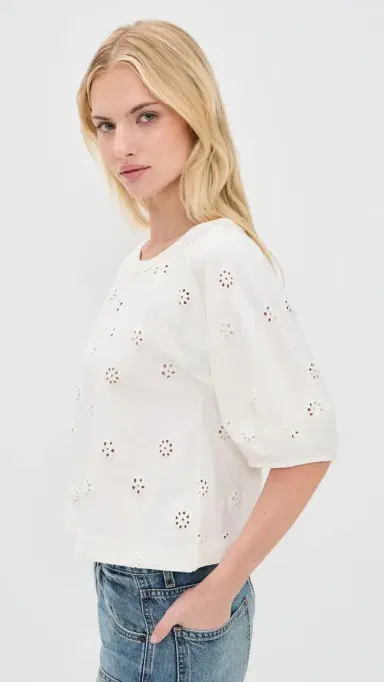Free People Jessie Eyelet Tee Whisper White | Thumbnail 4