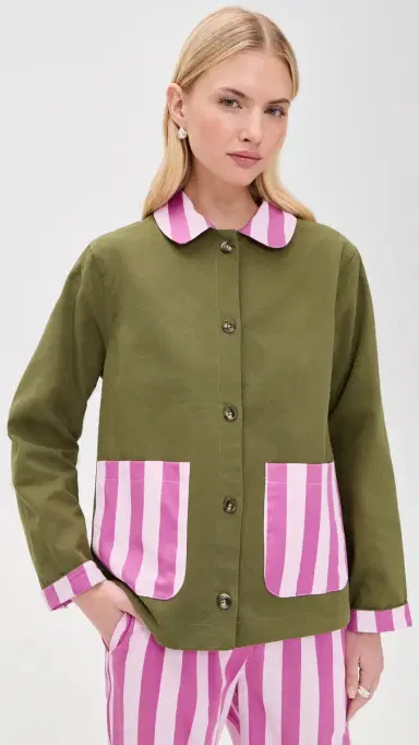 Lisa Says Gah Dalston Jacket Green/Rose tripe | Thumbnail 2 Lisa Says Gah Dalston Jacket Green/Rose tripe | Thumbnail 2