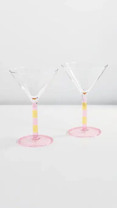 FAZEEK Stripe Martini Glass Set of 2 Pink/Amber One Size | Thumbnail 2 FAZEEK Stripe Martini Glass Set of 2 Pink/Amber One Size | Thumbnail 2