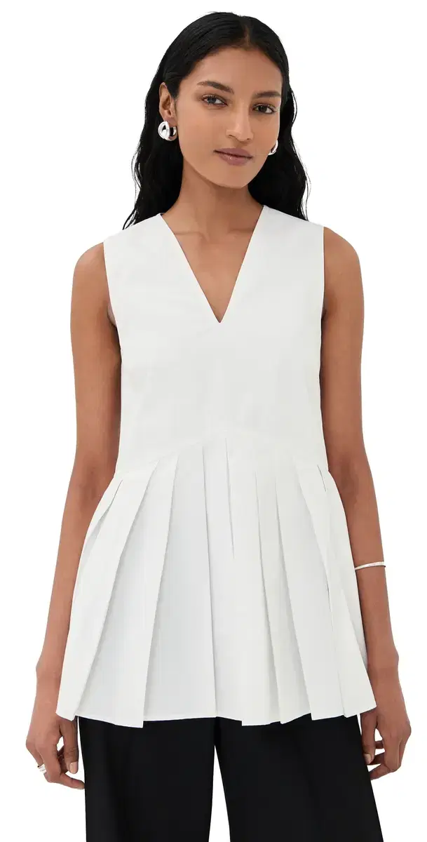 Cotton Poplin Pleated Top Optic White