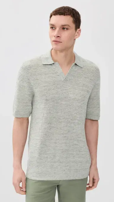 Faherty Short Sleeve Linen Sweater Polo Beach Tree Stripe | Thumbnail 2 Faherty Short Sleeve Linen Sweater Polo Beach Tree Stripe | Thumbnail 2
