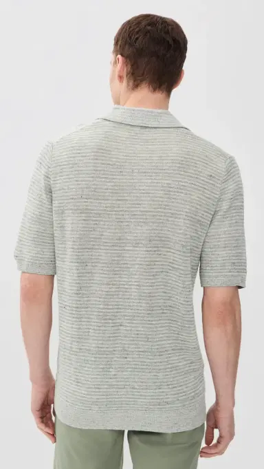 Faherty Short Sleeve Linen Sweater Polo Beach Tree Stripe | Thumbnail 3 Faherty Short Sleeve Linen Sweater Polo Beach Tree Stripe | Thumbnail 3