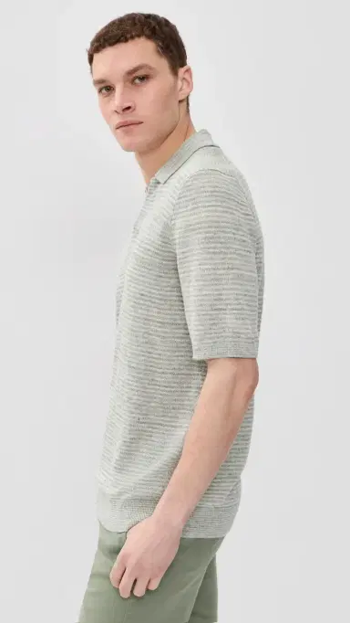 Faherty Short Sleeve Linen Sweater Polo Beach Tree Stripe | Thumbnail 4 Faherty Short Sleeve Linen Sweater Polo Beach Tree Stripe | Thumbnail 4