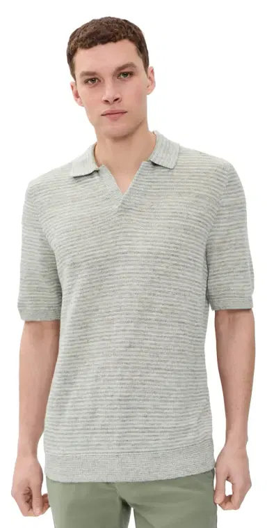 Faherty Short Sleeve Linen Sweater Polo Beach Tree Stripe | Thumbnail 1 Faherty Short Sleeve Linen Sweater Polo Beach Tree Stripe | Thumbnail 1