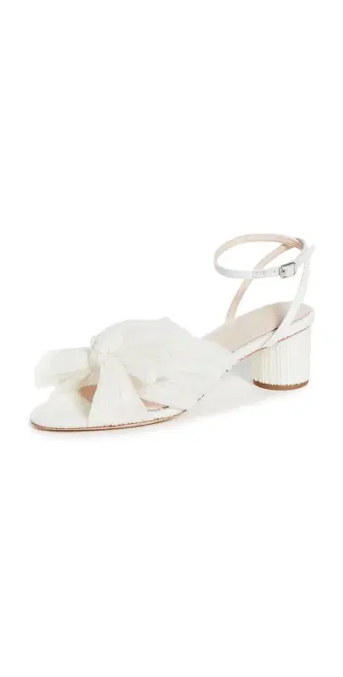 Loeffler Randall Dahlia Pleated Bow Heels with Ankle Strap Pearl 8 | Thumbnail 1