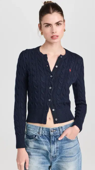 Polo Ralph Lauren Cotton Cable Long Sleeve Cardigan Blue | Thumbnail 2