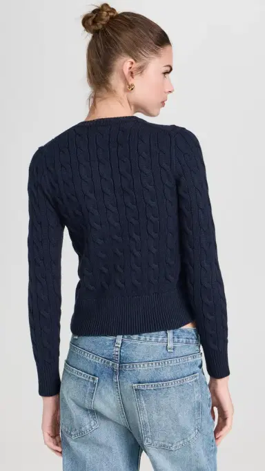 Polo Ralph Lauren Cotton Cable Long Sleeve Cardigan Blue | Thumbnail 3