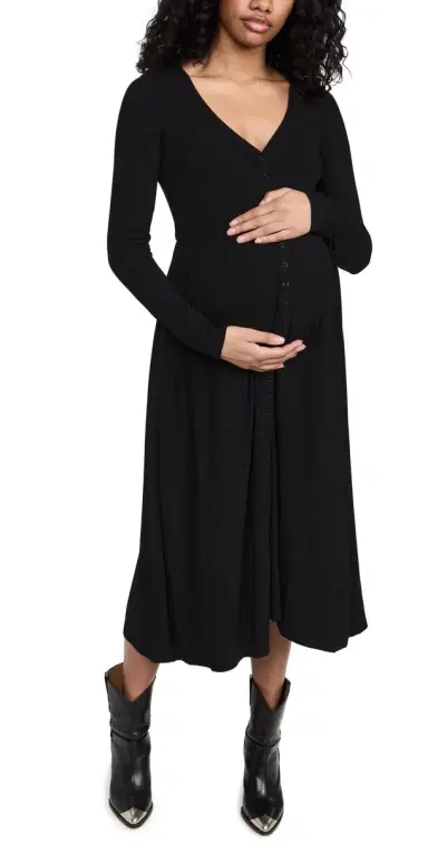 Hatch The Softest Rib Nursing Dress Black 0 | Thumbnail 1