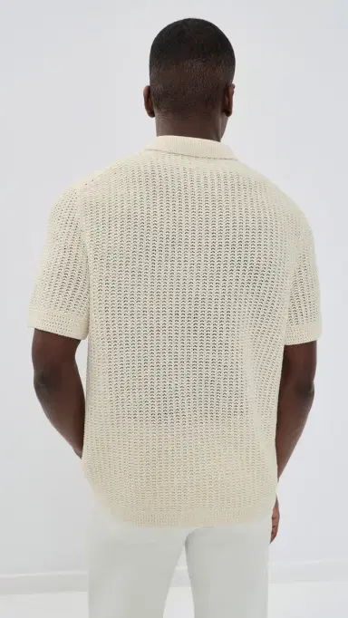 Vince Crochet Short Sleeve Button Down Shirt Bone | Thumbnail 3