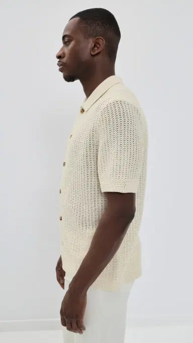 Vince Crochet Short Sleeve Button Down Shirt Bone | Thumbnail 4