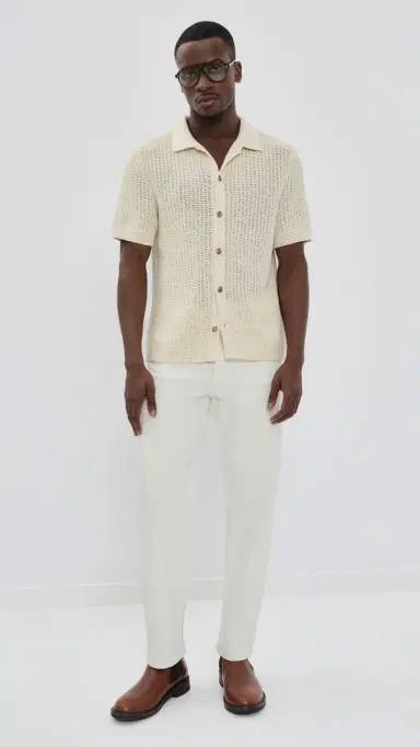 Vince Crochet Short Sleeve Button Down Shirt Bone | Thumbnail 5