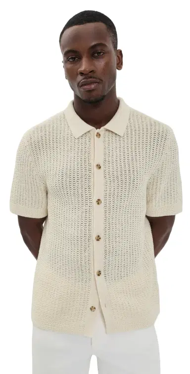 Vince Crochet Short Sleeve Button Down Shirt Bone | Thumbnail 1