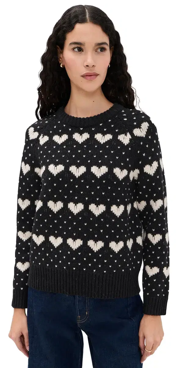 THE GREAT. The Heart Crewneck Black w/ Pearl