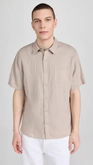Vince Linen Short Sleeve Shirt Pumice Rock | Thumbnail 2