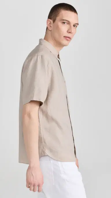 Vince Linen Short Sleeve Shirt Pumice Rock | Thumbnail 4