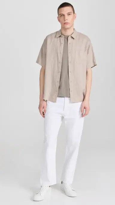 Vince Linen Short Sleeve Shirt Pumice Rock | Thumbnail 5