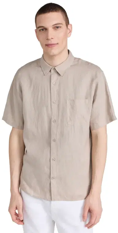 Vince Linen Short Sleeve Shirt Pumice Rock | Thumbnail 1