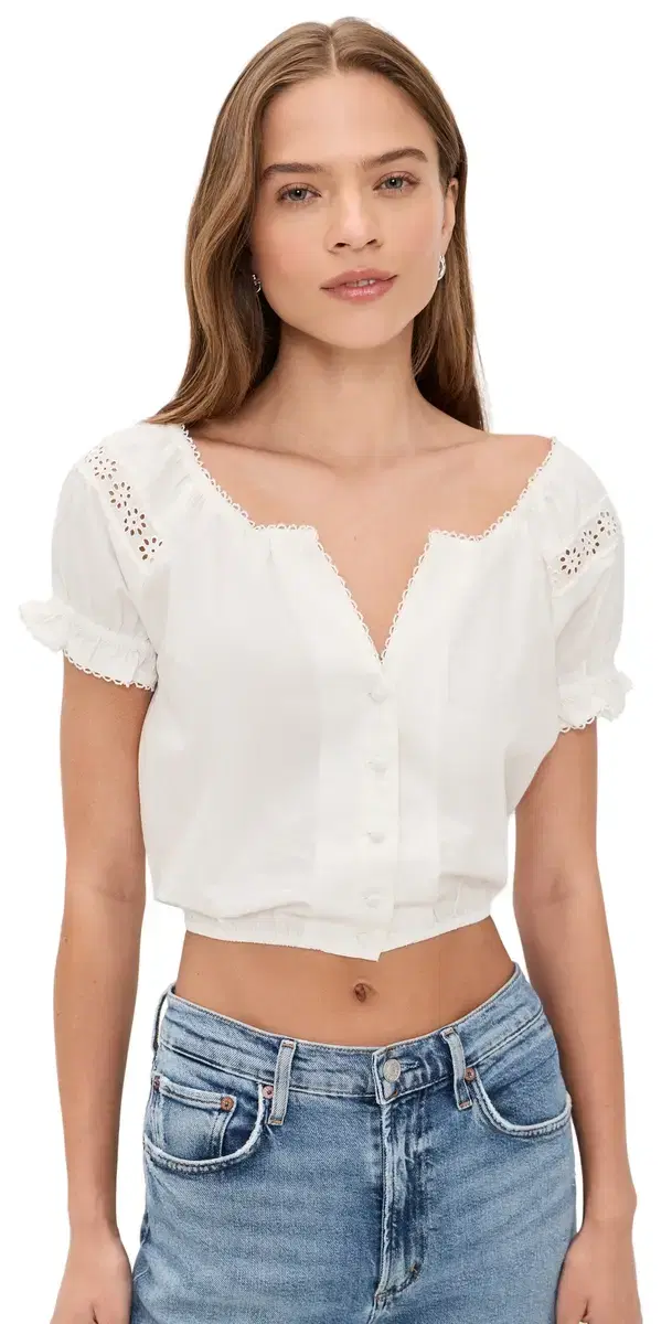 RE/DONE Pattie Puff Sleeve Blouse Vintage White