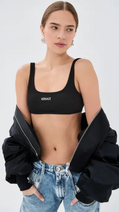 Versace Bio Cotton Rib Bra Black | Thumbnail 2