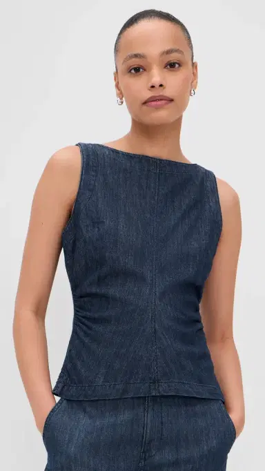 Madewell Denim Ruched Boat Neck Shell Top | Thumbnail 2