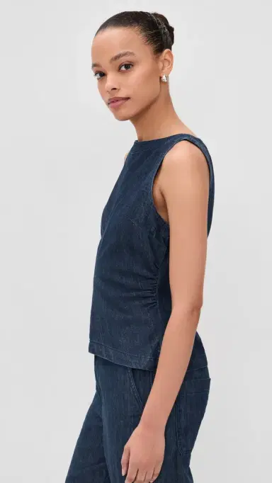 Madewell Denim Ruched Boat Neck Shell Top | Thumbnail 4