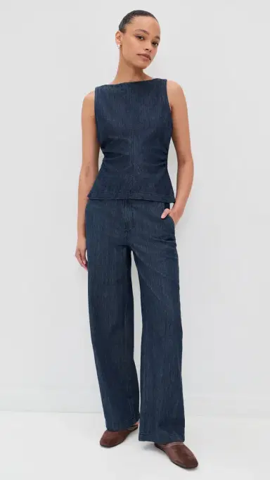 Madewell Denim Ruched Boat Neck Shell Top | Thumbnail 5